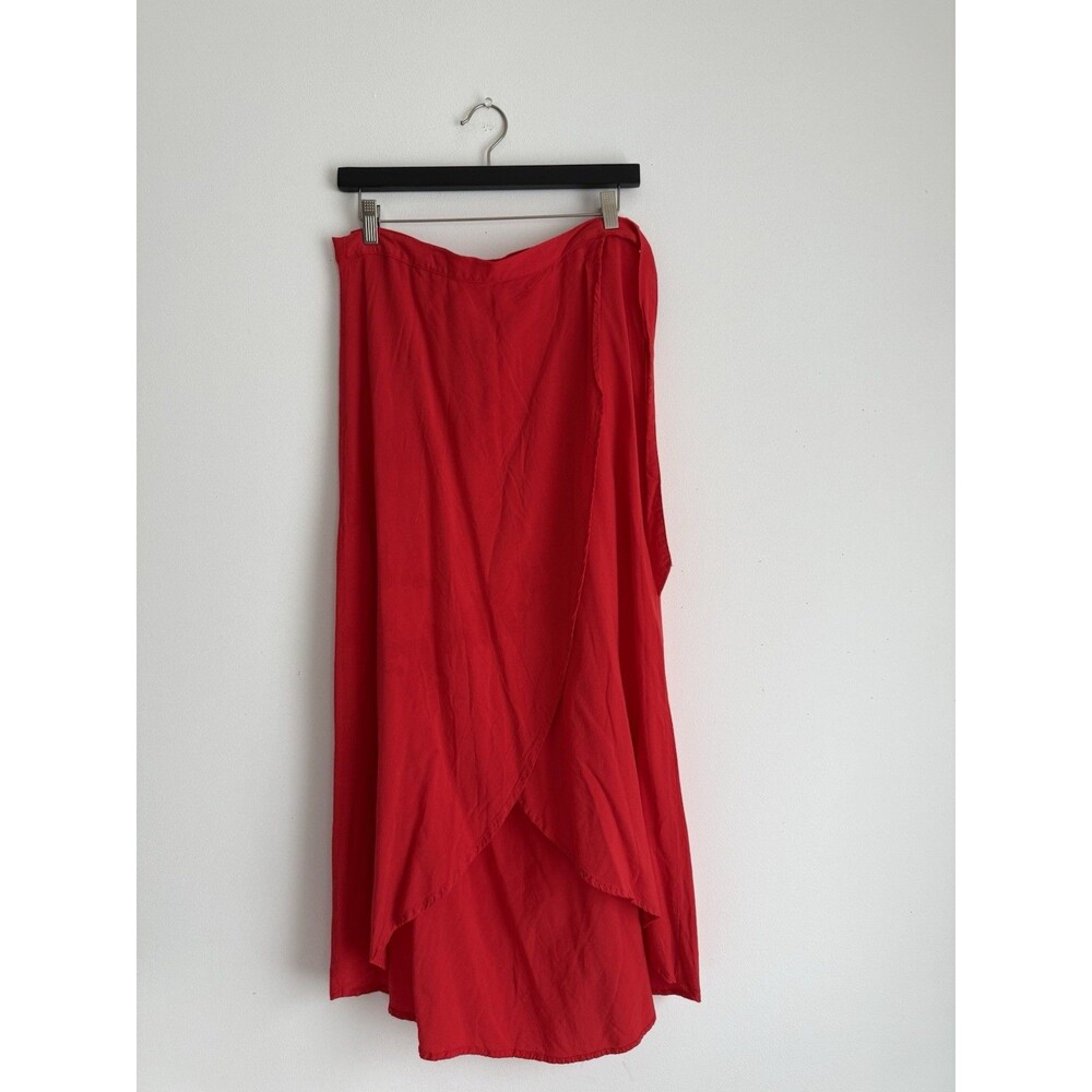 H&M Red Wrap Skirt Size 10 US | Divided Asymmetrical Hem Midi Skirt Viscose Lig